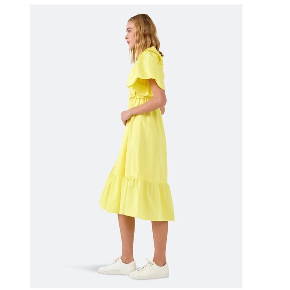 English Factory Ruffled Smocked 100% Cotton Midi Dress Yellow Puff Sleeve XS NWT - Picture 6 of 11